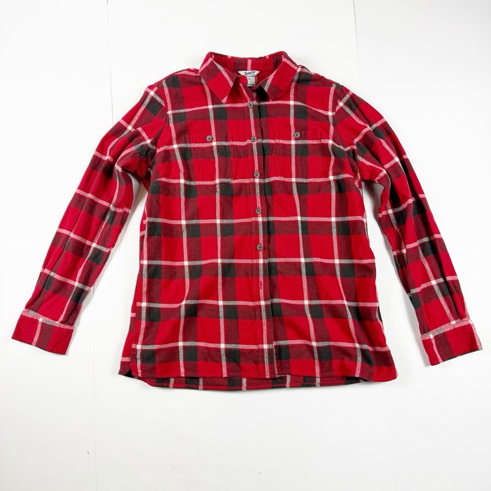 Duluth Trading Company Women's Red Black Plaid Shirt Medium 100% Cotton